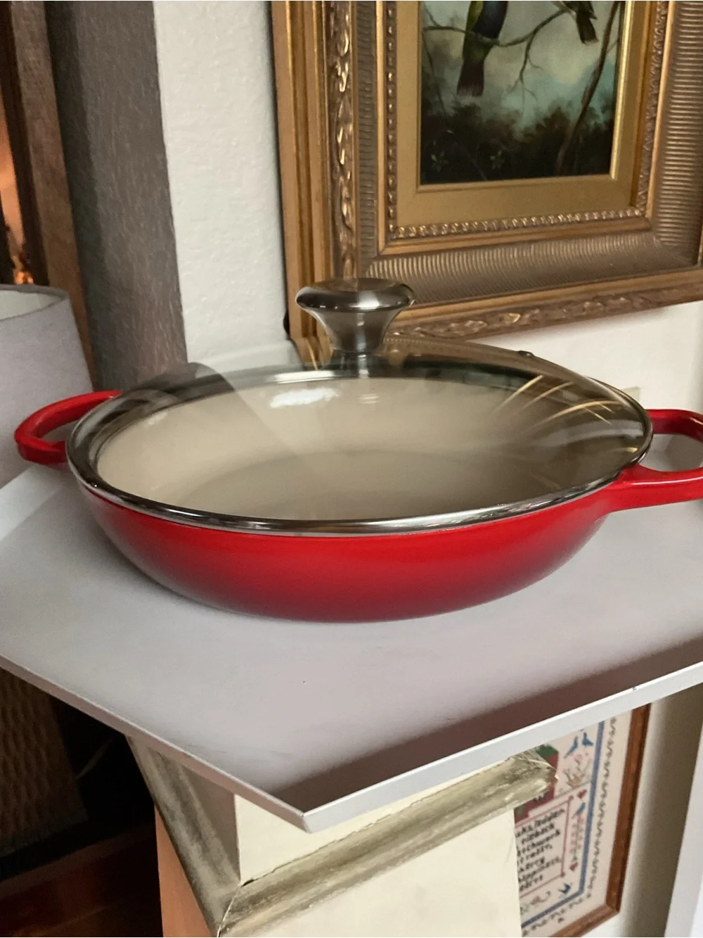 LE CREUSET ENAMELED CAST IRON BRAISER GLASS LID 2.25 QT CERISE RED NEW NO BOX